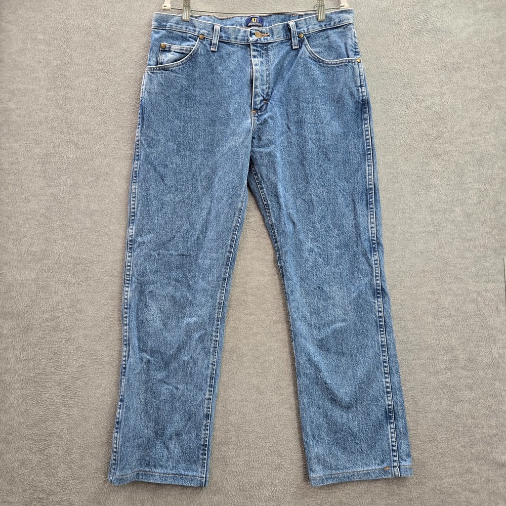Wrangler Men Jeans 35X32 Blue Denim Cowboy Cut Regular Fit Cotton Logo